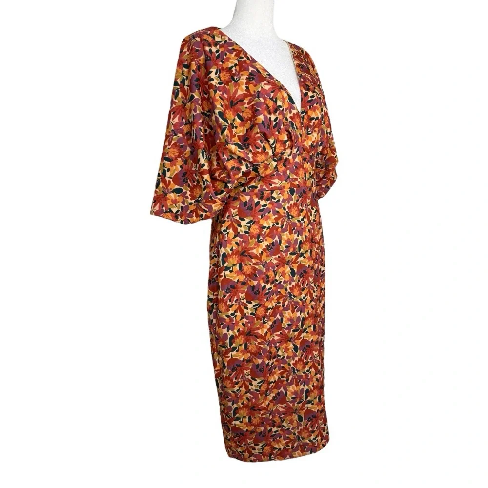 Alexia Admor Mira Floral Midi Dress NWT Size M Batwing Sleeve Dolman - Picture 4 of 8